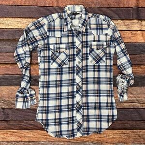 Vintage Sears Flannel Plaid Cowboy Rockabilly Country Mens Shirt